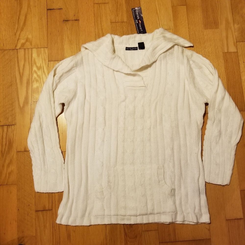 Derek Heart White Ribbed Sailor Collar Sweater